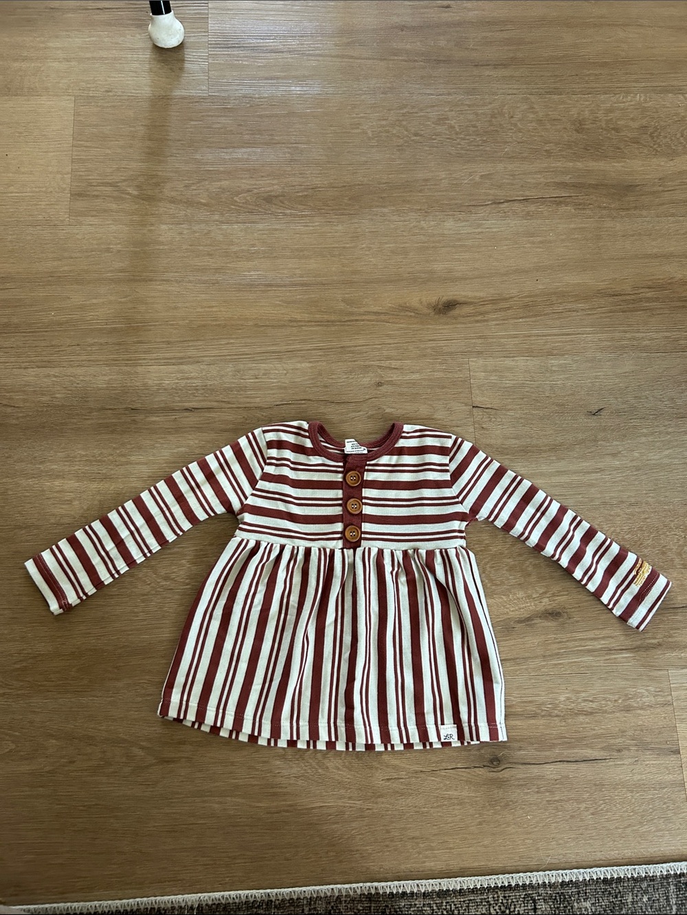 Striped Long-Sleeve Kids Dress in Burgundy & Cream